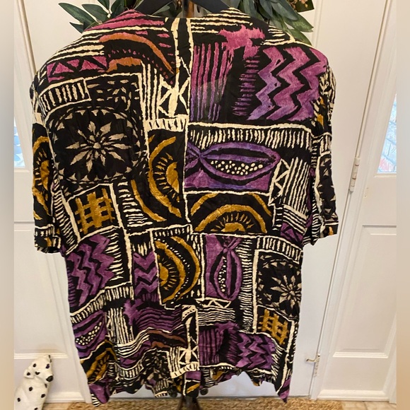Vintage 80s More Jazz Funky Geometric Print Longline Button Down Top SS 18 16 - Picture 2 of 10